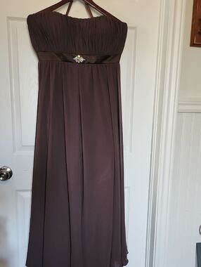 Mari Lee Strapless Chocolate Brown Chiffon Gown with Jeweled Sash Sz 17/18